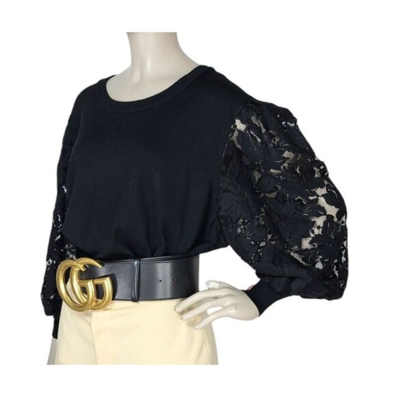 Black Lace Balloon Sleeve Round Neck Knit Tunic Liz Claiborne Top Plus Size 2X - Picture 6 of 9